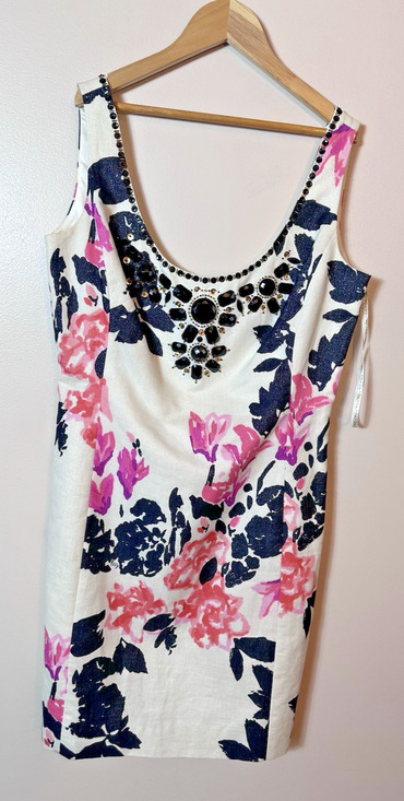 Lilly Pulitzer Dresses & Skirts - Lilly Pulitzer Dress Womens Size 8 White Strike Of Midnight Floral Jeweled Shift